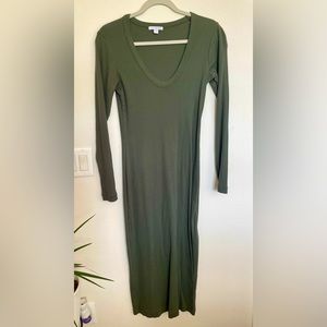 James Perse cotton long sleeve dress, size 3 (L) color is olive green